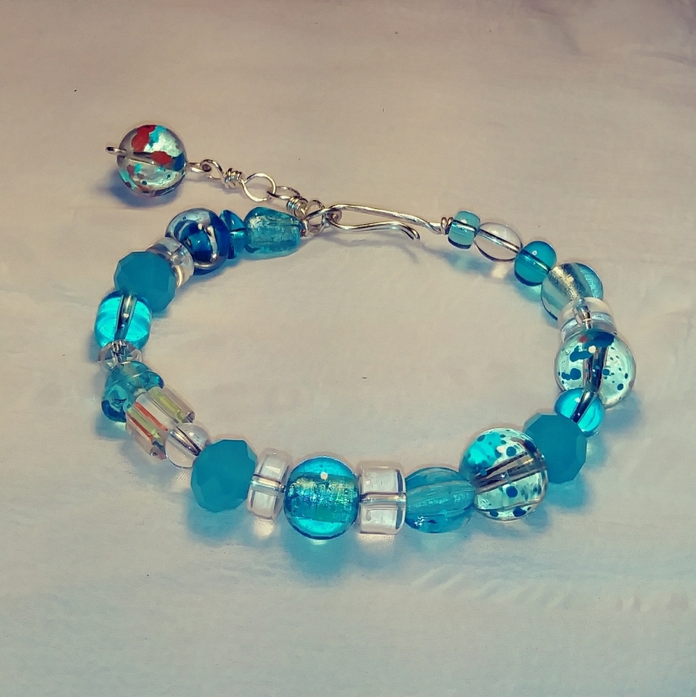 Beaded bangle bracelet (#21, tourquise & orange)